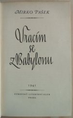 kniha Vracím se z Babylonu [román], Evropský literární klub 1941