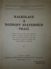 kniha Kalkulace a rozbory stavebních prací, Sdružení Architektů 1926