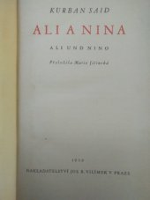 kniha Ali a Nina = Ali und Nino, Jos. R. Vilímek 1939
