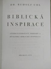 kniha Biblická inspirace Studie o podstatě, rozsahu a důsledku biblické inspirace, Společenské podniky 1939