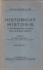 kniha Historický místopis k dějepisnému atlasu pro střední školy, R. Promberger 1930