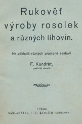 kniha Rukověť výroby rosolek a různých líhovin, araku, cognacu, grogu, punče, rumu, octů, limonád, essencí, jakož i velejemných likérů. [2], Seš. 14-21, I.L. Kober 1901