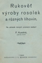 kniha Rukověť výroby rosolek a různých líhovin, araku, cognacu, grogu, punče, rumu, octů, limonád, essencí, jakož i velejemných likérů. [2], Seš. 14-21, I.L. Kober 1901