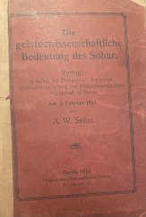 kniha Die geisteswissenschaftliche Bedeutung des Sohar, Berlín 1913