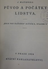 kniha Původ a počátky lidstva, Státní nakladatelství 1924