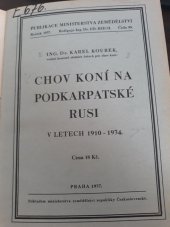 kniha Chov koní na Podkarpatské Rusi v letech 1910-1934, Ministerstvo zemědělství 1937
