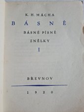 kniha Básně, písně, znělky. I, Matička 1920