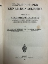 kniha Handbuch der Ernährungslehre Allgemeine Diätetik, Springer 1920