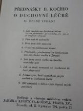 kniha Přednášky B. Kočího o duchovní léčbě, Jarmila Kroftová-Kočová 1947