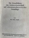  Die Grundlehren der Geisteswissenschaft auf erkenntnistheoretischer Grundlage