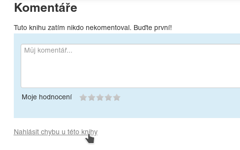 Ukázka, jak nahlásit chybu u knihy