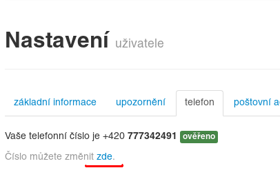 Ukázka, jak změnit telefon v profilu